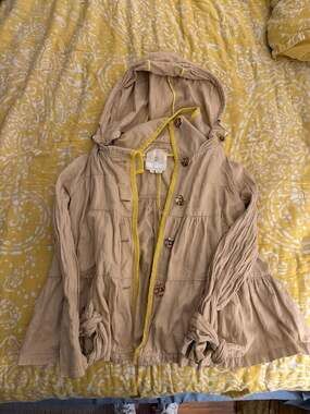 Hei Hei Anthropologie Women Tiered Hooded Jacket Size M Beige Parka Button